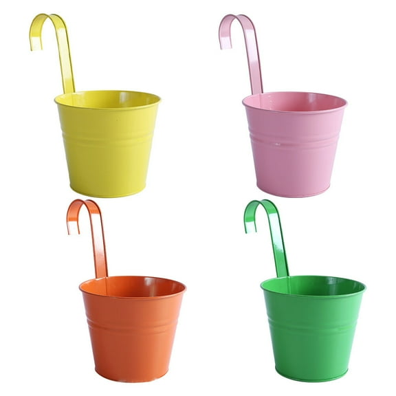WASHWEPE Iron Hanging Bucket Yellow For Living Room 4Pcs