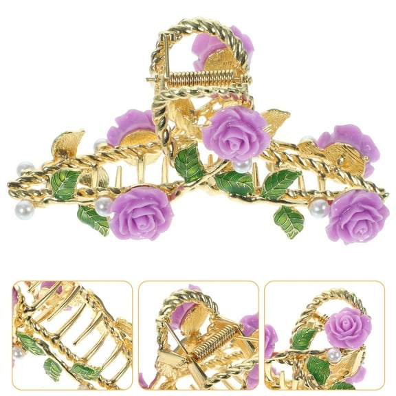 WASHWEPE Large Hair Clip Purple Metal Alloy Rose Shape 1Pcs Strong Gripping Force for Women Girls