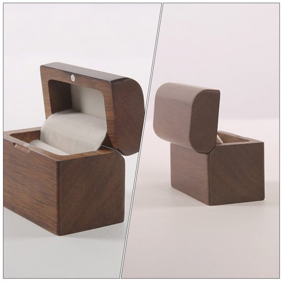 WASHWEPE Light Brown Ring Case Box with Light Premium Wooden Engagement Ring Storage