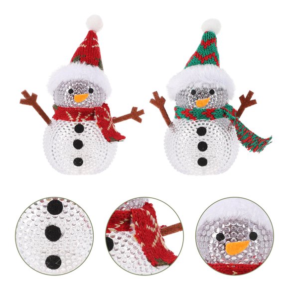 WASHWEPE Lighted Christmas Snowman Lamp 2Pcs Luminous Snowman Toy Ornament Acrylic Fiber Festive Decor
