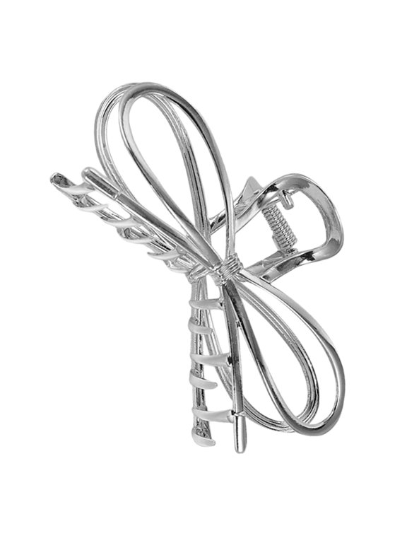 Plated Silver Bow Hair Jaw Clip Zinc Alloy Strong Grip for Decor and Everyday