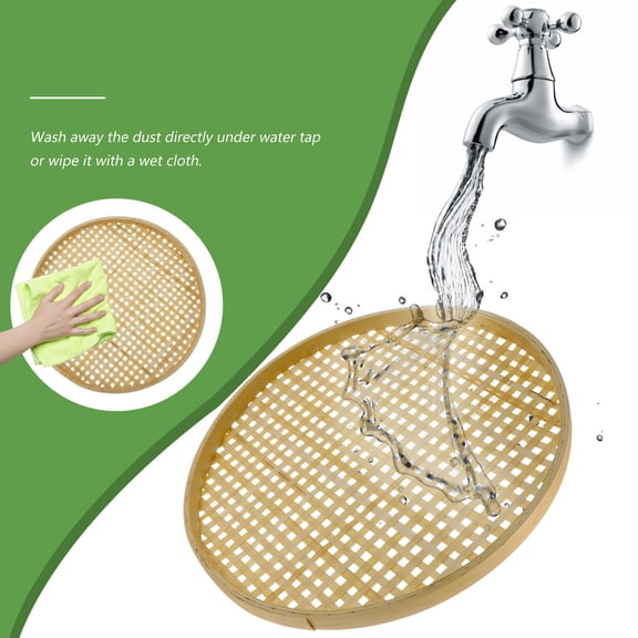 WASHWEPE Multi Functional Bamboo Weaving Sieve and Storage Basket in Khaki for Home Use