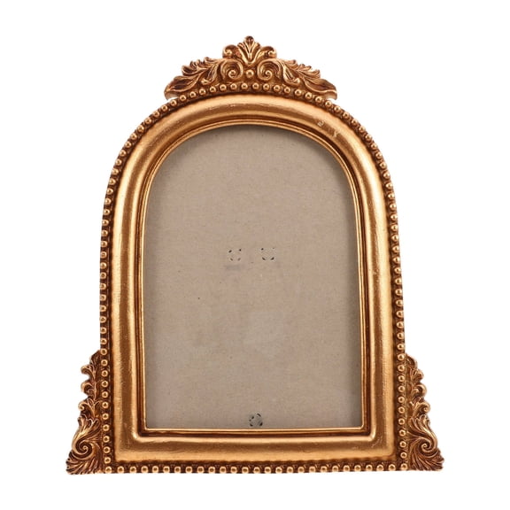 WASHWEPE Ornate Arched Picture Frame in Golden Resin for Wall or Tabletop