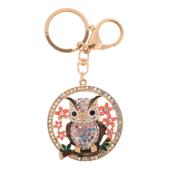 WASHWEPE Owl Shaped Key Chain With Zinc Alloy And Rhinestone Pendant For Women Purse Ornaments present Giving 1Set
