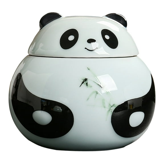 WASHWEPE Panda Shape Ceramic Storage Canister Tea Jar With Airtight Lid For Tea Sugar And Items Compact Kitchen Storage