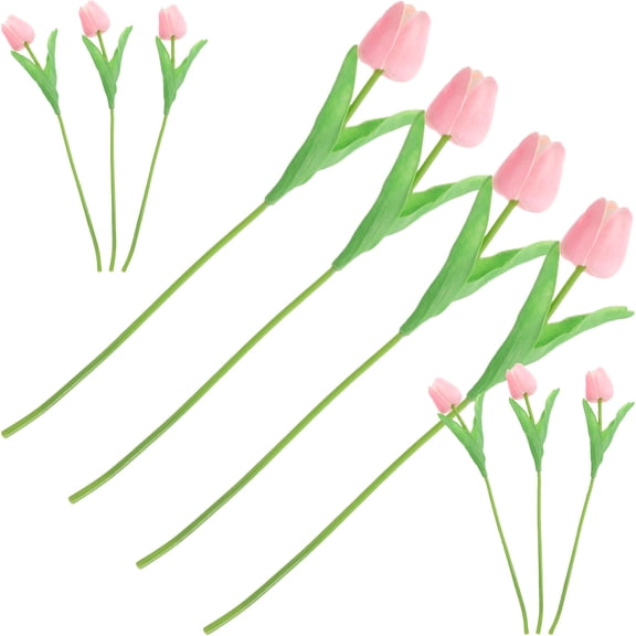 WASHWEPE Pink Tulip Shape Lifelike Design Simulated Flower Bouquet for Wedding Arrangement 10Pcs