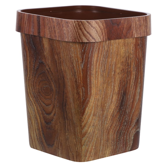 WASHWEPE Compact Modern Trash Can with Wood Grain Design Plastic for Indoor Use