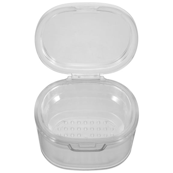 WASHWEPE Portable Denture Case with Builtin Drain Shelf for Storing Dentures Made of Strong PC Material Transparent