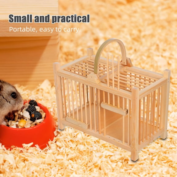WASHWEPE Light Yellow Wooden Small Pets Travel Cage with Decorative Hanging Habitat