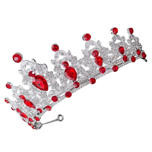 WASHWEPE Prom Headpieces 1Pcs Red Rhinestone Baroque Tiara for Weddings and Special Occasions
