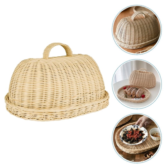 WASHWEPE Rattan Food Dome Cover For Kitchen Use With Simple Design And Prevention