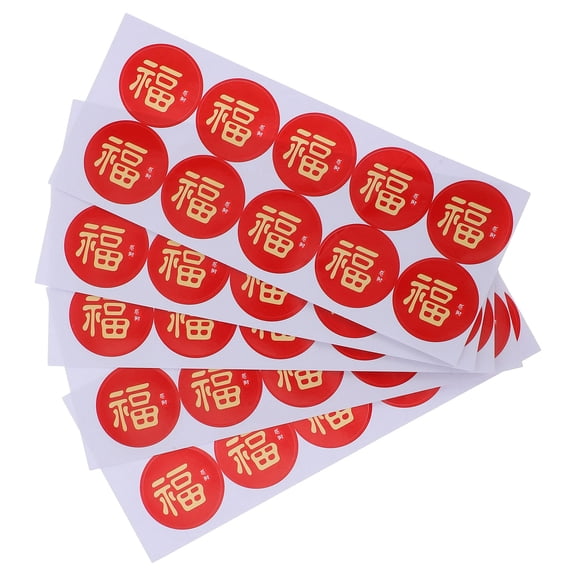 WASHWEPE Red Round Stickers 3.4Cm 60Pcs for New Year Celebration 5Sheets