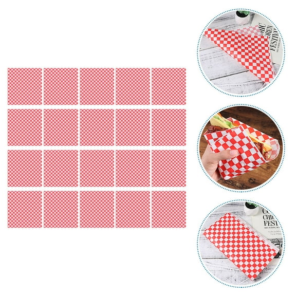 WASHWEPE Red White Checkered Food Wrapping Paper 400Pcs Grease Resistant Coated Paper For Picnic Catering