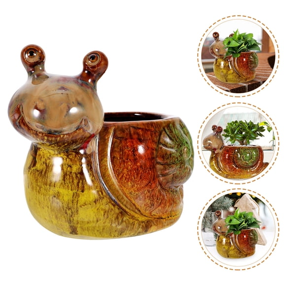 WASHWEPE Resin Snail Flowerpot for Decoration Use Brown Cartoon Planter 1 Piece