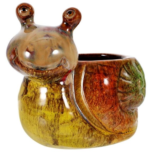 WASHWEPE Resin Snail Flowerpot for Decoration Use Brown Cartoon Planter 1 Piece