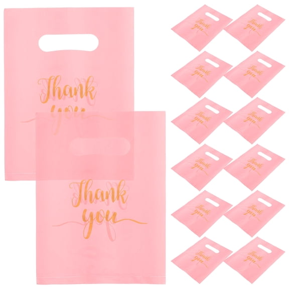 WASHWEPE Reusable Pink PE Thank You Present Bag with Handles for Storage Use Ideal for Celebrations