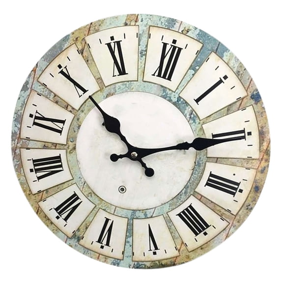 WASHWEPE Roman Numeral Wall Clock Vintage Style Wooden Mdf with Anti Oxidation Film for Living Room
