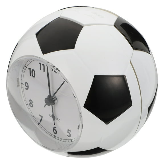 WASHWEPE Round Soccer Ball Shape Table Ring Bell Clock 4.7x4.7x4.7in Silent Alarm for Students and Family
