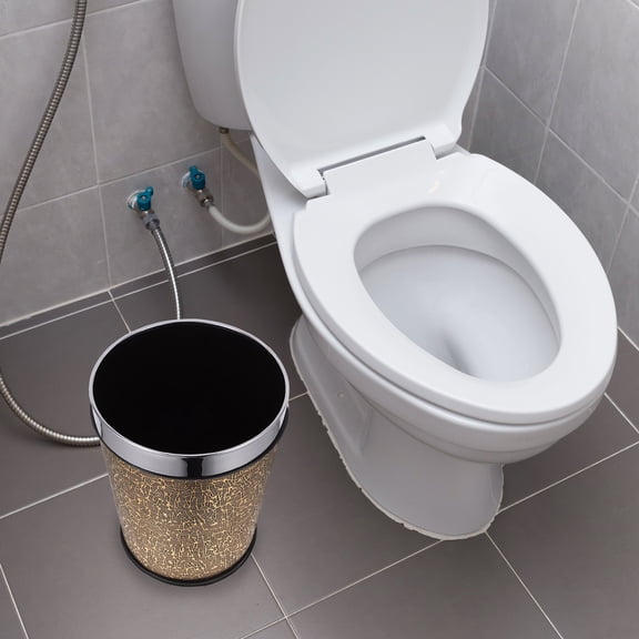 WASHWEPE Round Trash Can PU Material with Strong Wear Resistance for Home and Office Golden Finish
