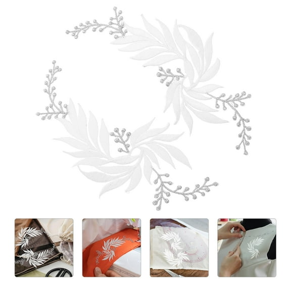 WASHWEPE Sew On Applique Patch 2Pcs for Repairing and Decoration White Leaf Design