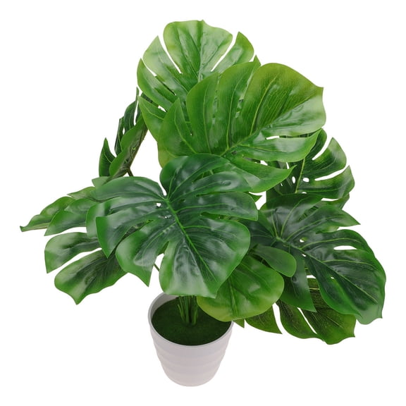 WASHWEPE Simulated Plants Artificial Monstera Pot Green Plastic Decorative Plant Indoor Use 1Set