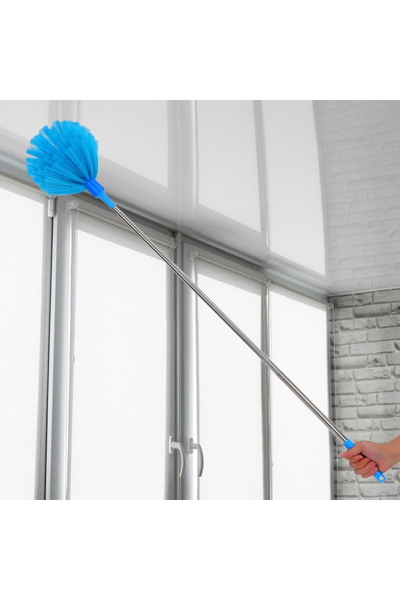 Sky Blue Extendable Duster for Home Use with Hard Bristle Head and Long Handle
