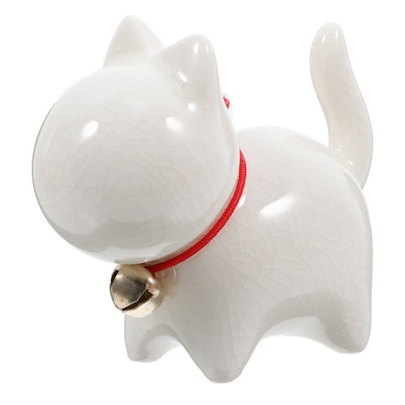 WASHWEPE Small Cat Statue 1Set Ceramic 7.0x5.7x3.5in White For Home Office Desk Decor