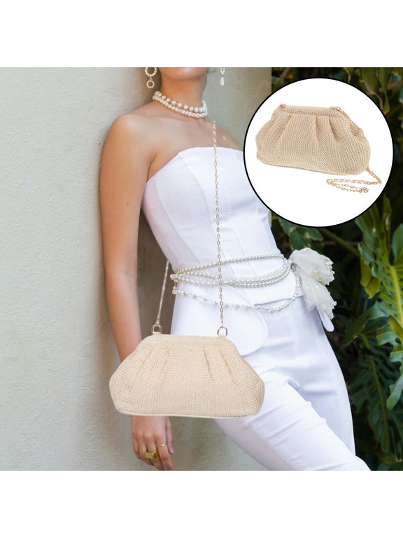 Soft Beige Dumpling Cloud Bag with Chain Strap Versatile Woven Evening Handbag