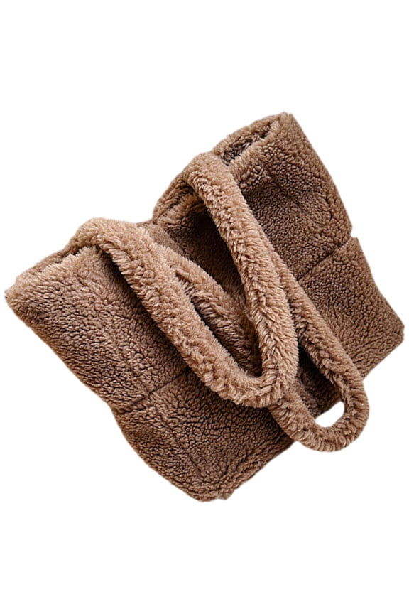 Plush Tote Bag Dark Brown Fuzzy Shoulder Bag with Spacious Interior for Storage