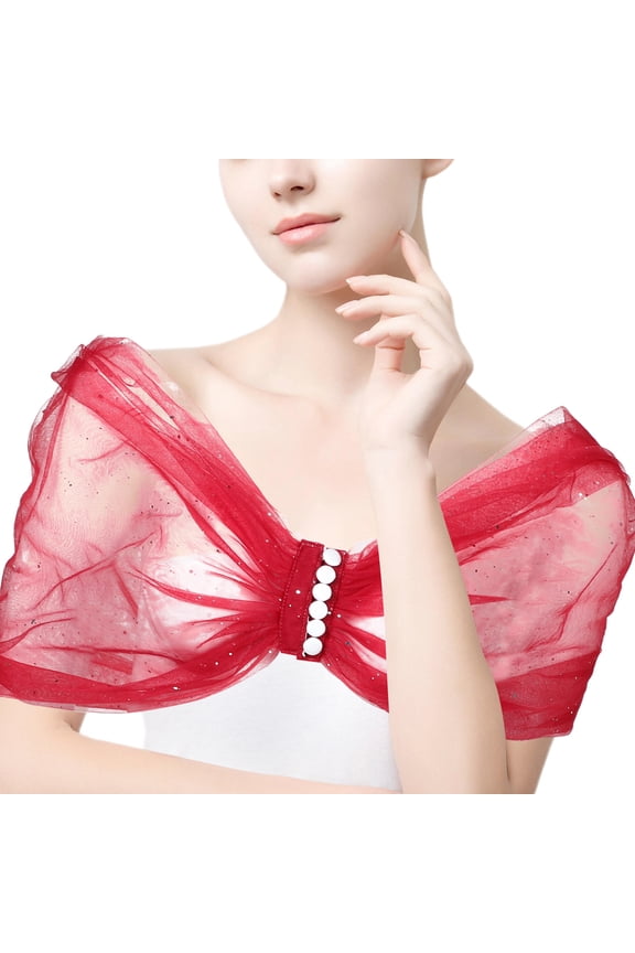 Sparkling Star Glitter Tulle Shawl Wrap in Red for Wedding and Evening Dresses