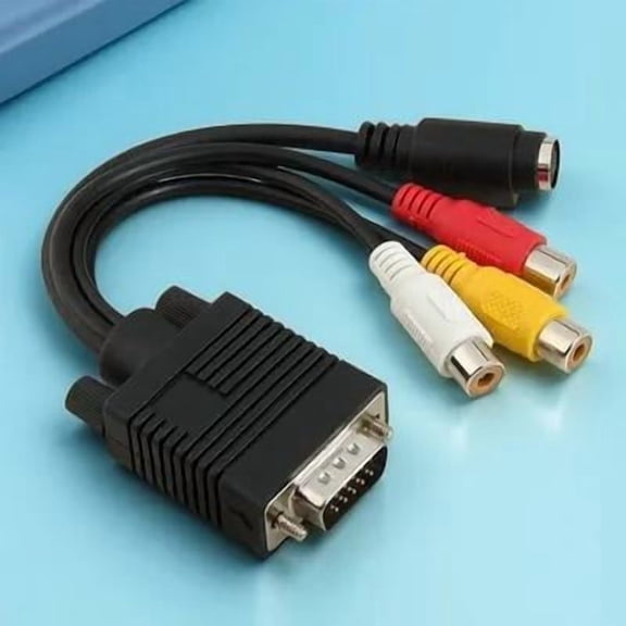 WASHWEPE Svga to 3Rca Adapter, Black, Vga to S-Video Rca Av Signal, Durable and Reliable