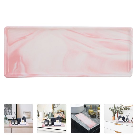 WASHWEPE Tabletop Storage Tray Marble Pattern Pink for Bathroom Sundries and Cosmetic Holding
