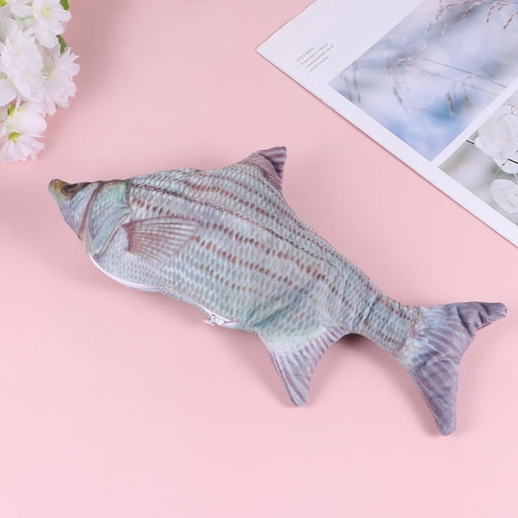 WASHWEPE USB Recharging Artificial Fish Toy Electric Playing Fish Toy Kitten Teaser Funny Jumping Plush Fish Toy (Navy, Bream Style)