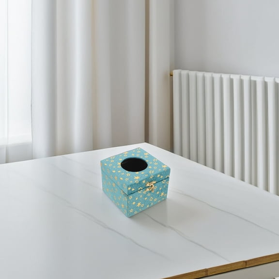 WASHWEPE Vintage Blue Wooden Tissue Box Holder for Home and Office Decor with Velvet Finish and Moderate Capacity