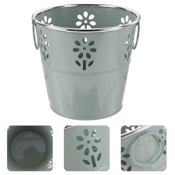 WASHWEPE Vintage Metal Flower Pot Bucket 1Pack Ideal for Living Room 6.45X5.82X4.52in