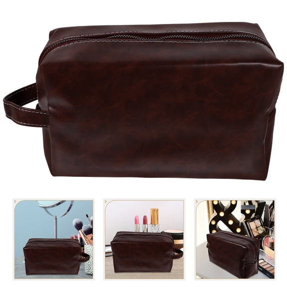 WASHWEPE Vintage Multi-Compartment Toiletry Bag 1Pack For Travel Outdoor Use By Adults In Coffee Color 9.4X5.9X3.1In