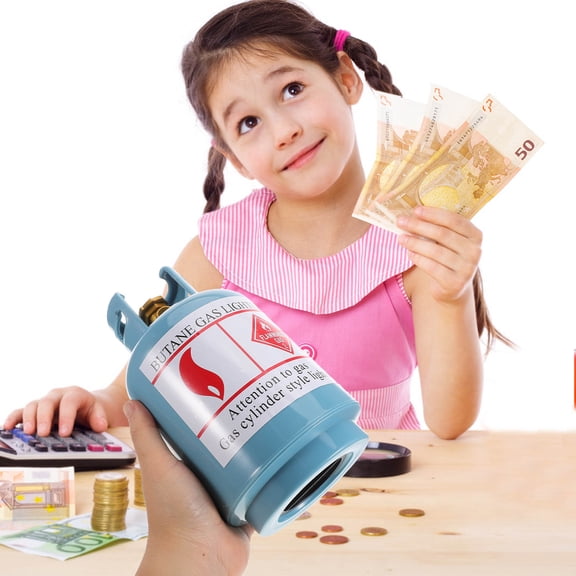 WASHWEPE Cute Sky Blue ABS Gas Cylinder Shaped Coin Bank for Cash Saving Decorative Storage