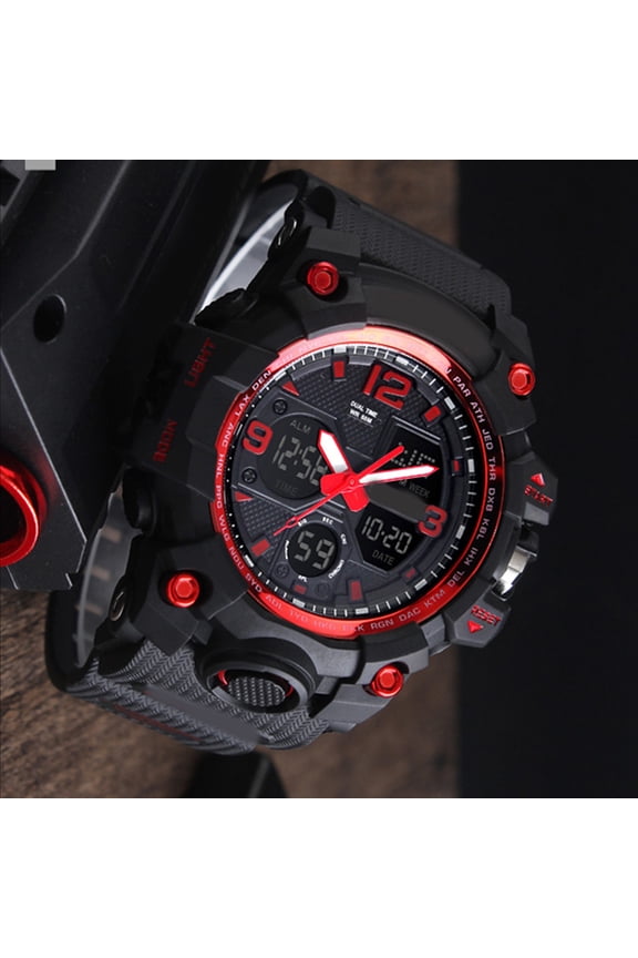 Outdoor Digital Watch with Multifunctional Stopwatch Countdown and Week Display Red