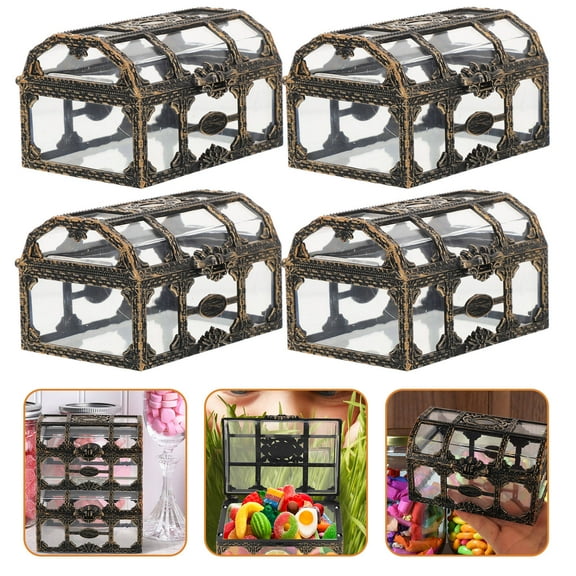 WASHWEPE Wedding Treasure Box Favors 4Pcs Clear Plastic for Party and 10.5X8X6.5in