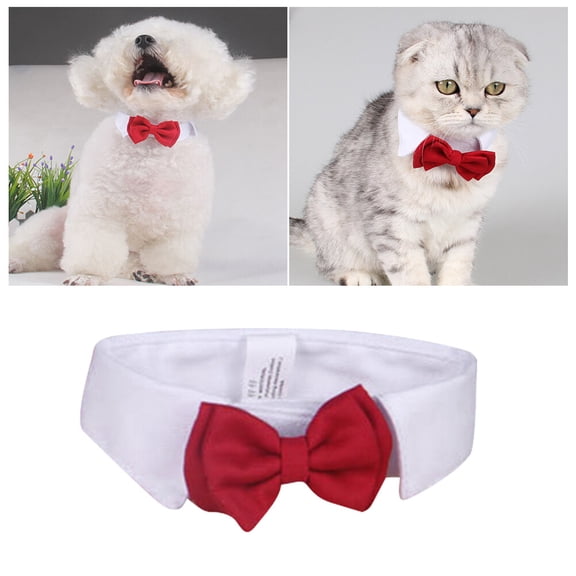 WASHWEPE Pet Cat Collar White Cotton Bow Tie Adjustable for Walking and Outdoor Pets