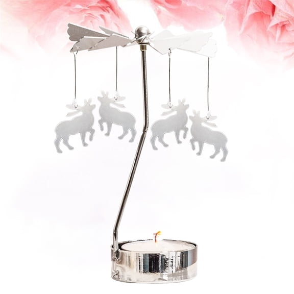 WASHWEPE Windmill Candleholder 2Pcs European Style Rotating Iron and Aluminum Candlestick Ornament 11.8x3.1in Silver