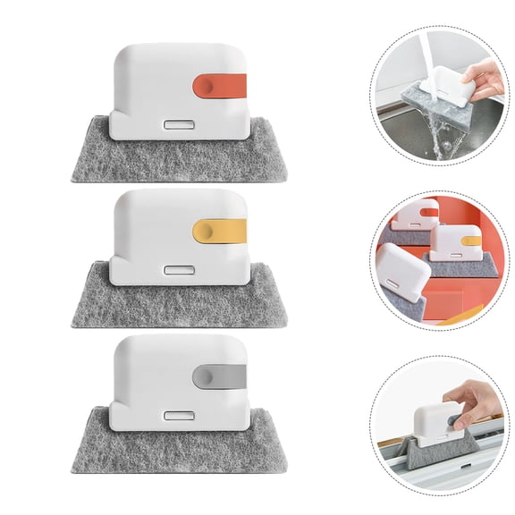 WASHWEPE Window Groove Cleaning Tool 11.8X3.5X1In Grey Scouring Pad Detachable Brush Head Design For Home Cleaning 3Pcs