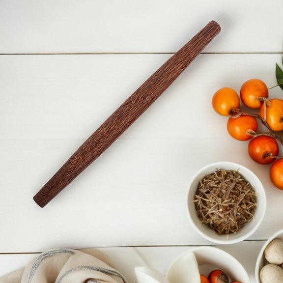 WASHWEPE Wooden Rolling Pin for Baking Dough and Dumpling Wrappers Essential Kitchen Tool Brown 15 in