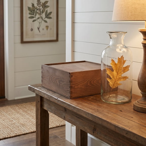 WASHWEPE Wooden Storage Box Brown Solid Wood Rustic Grain for Home Decor
