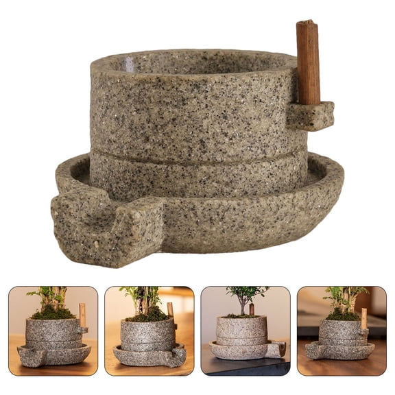 WASHWEPE garden ornaments Retro Stone Mill Adornment Grey Resin People who love plants 1Set