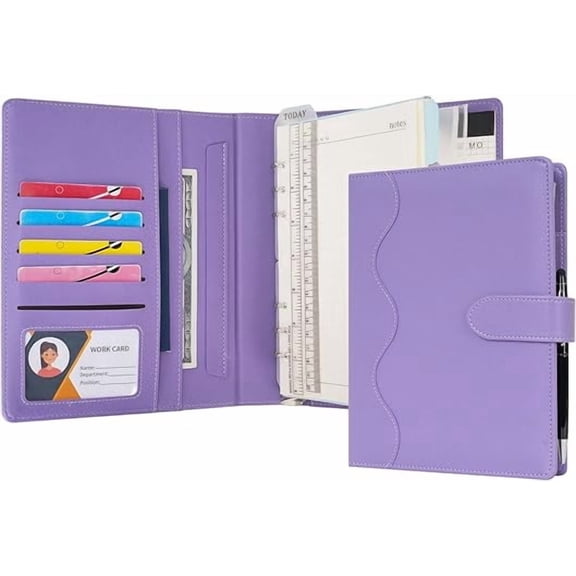 WASON A5 Binder PU Leather Journal Ring Portfolio Lined Notebook Refillable Paper Diary with Removable Clipboard Writing Notepad for Travel Business School Agenda Organizer (Purple)
