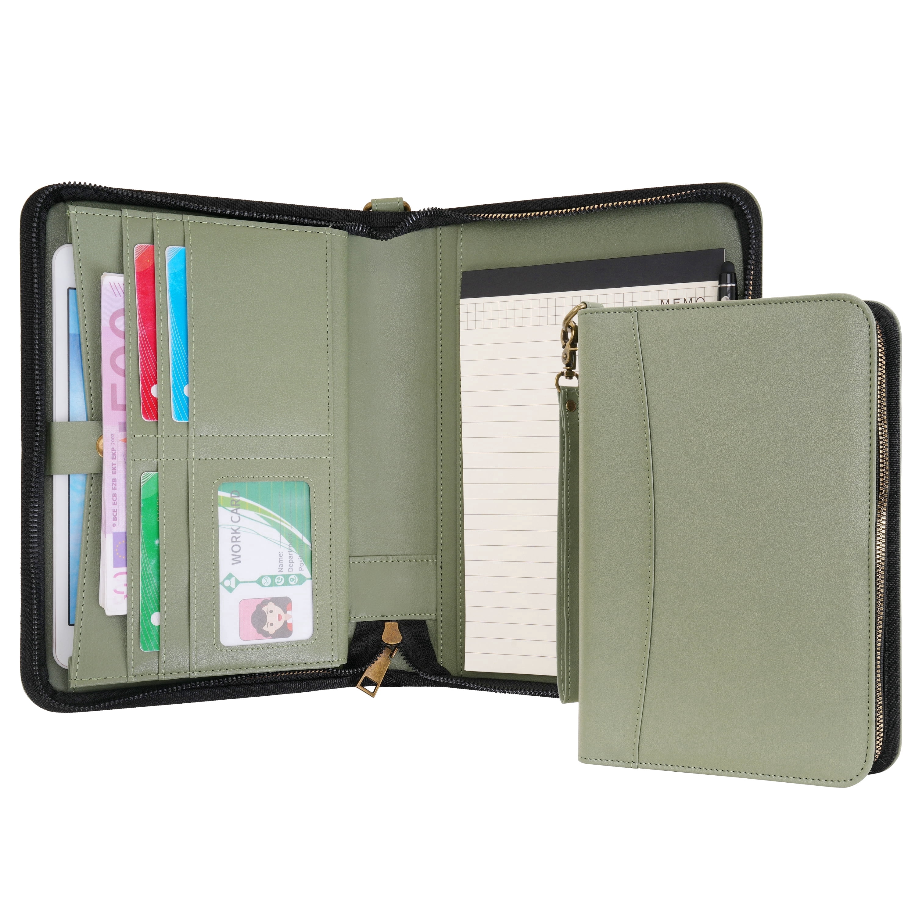 WASON Portfolio A5 Binder Journal with Zipper - Leather pu Writing Notebook Padfolio with Detachable Refillable Notebook, Legal Pad for Business Study and Travel Organizer (Green)