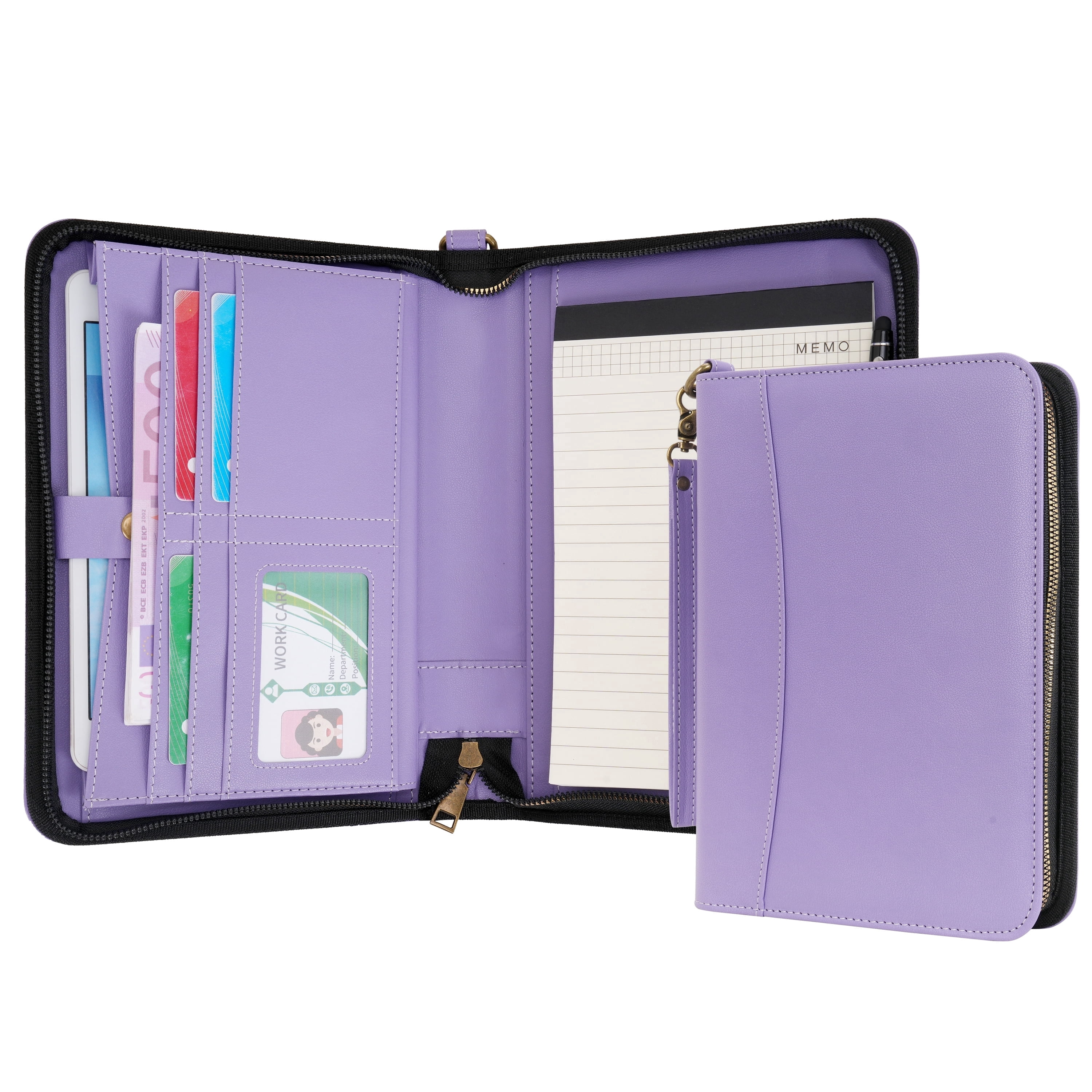 WASON Portfolio A5 Binder Journal with Zipper - Leather pu Writing Notebook Padfolio with Detachable Refillable Notebook, Legal Pad for Business Study and Travel Organizer (Purple)