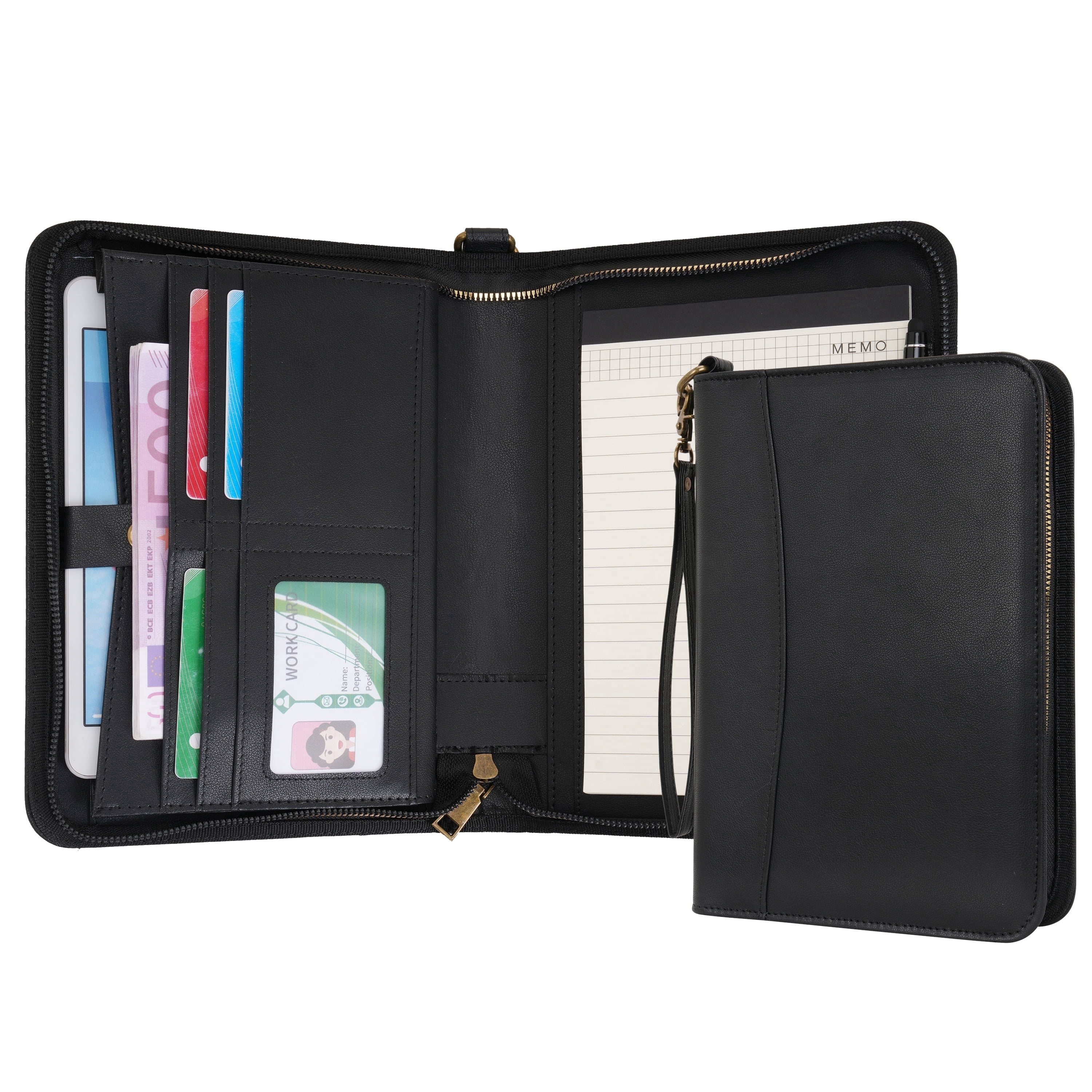 WASON Portfolio A5 Binder Journal with Zipper - Leather pu Writing Notebook Padfolio with Detachable Refillable Notebook, Legal Pad for Business Study and Travel Organizer (Black)