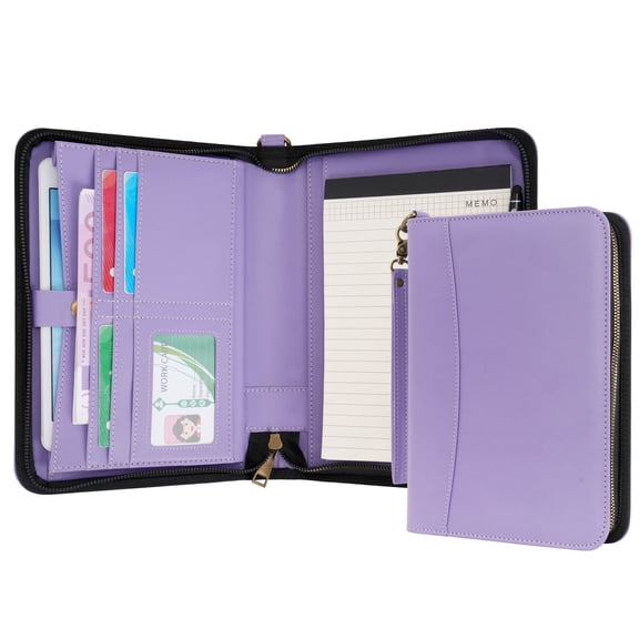 WASON Portfolio A5 Binder Journal with Zipper - Leather pu Writing Notebook Padfolio with Detachable Refillable Notebook, Legal Pad for Business Study and Travel Organizer (Purple)